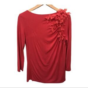 Anne Klein Sheer Leaf Long Sleeve Top Flutter